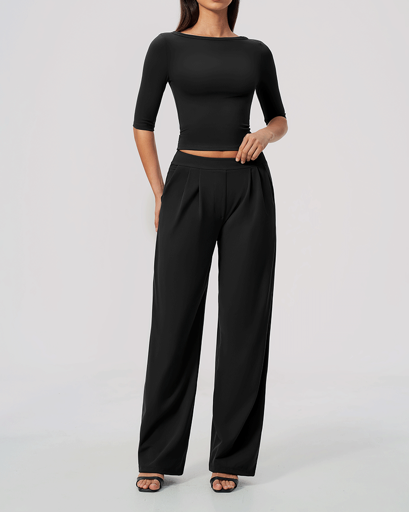 Brushed Sculpted Boat-Neck Yoga Top