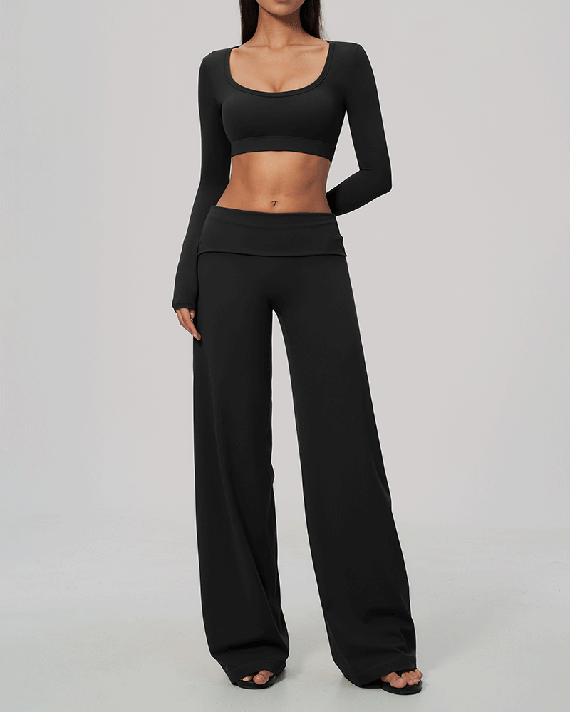 Foldover Waist Wide-Leg Performance Pants