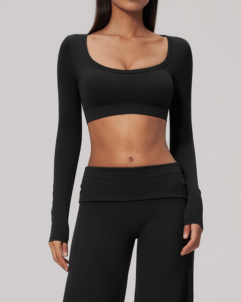 Sculpted U-Neck Cropped Long-Sleeve Top