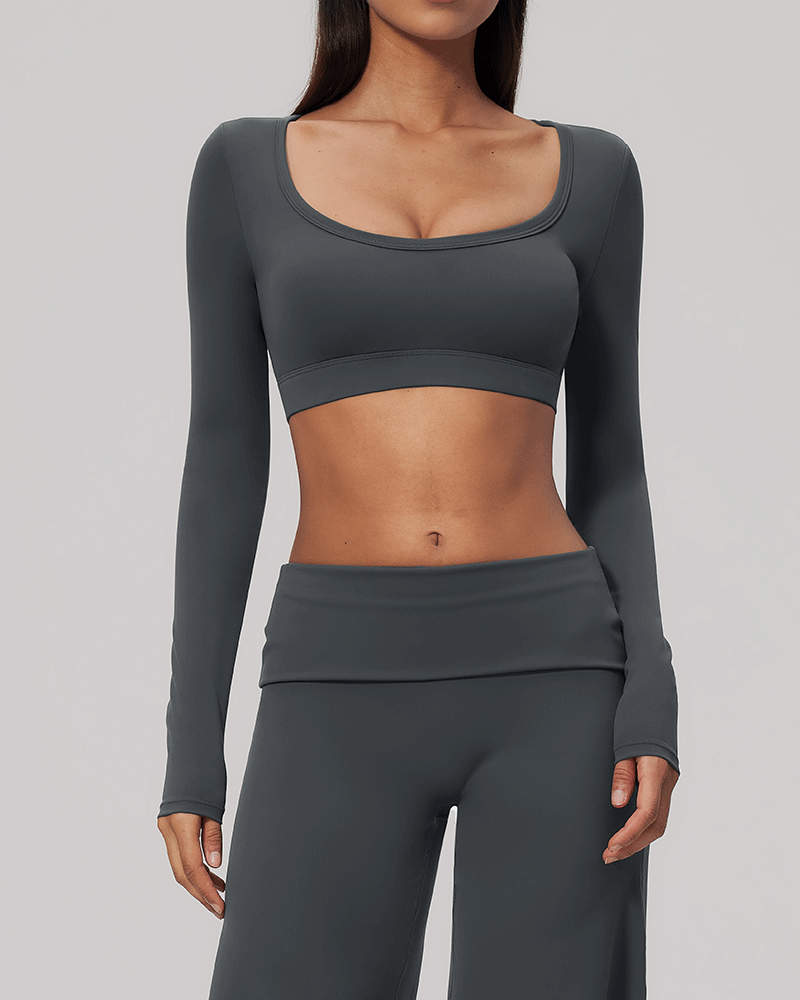 Sculpted U-Neck Cropped Long-Sleeve Top