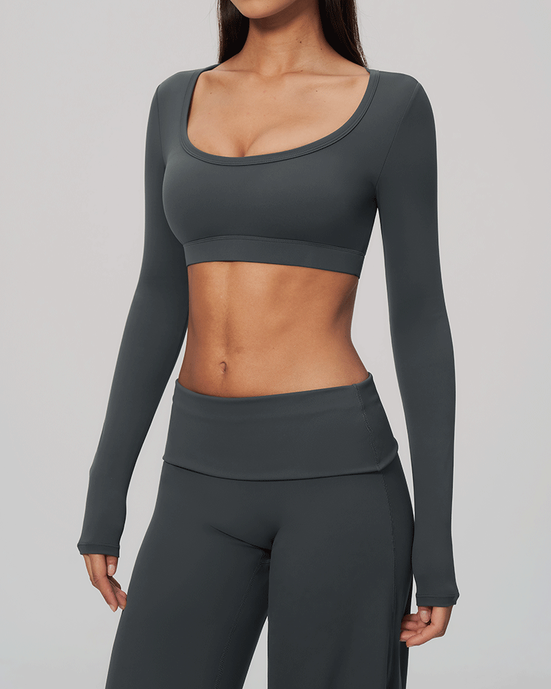 Sculpted U-Neck Cropped Long-Sleeve Top