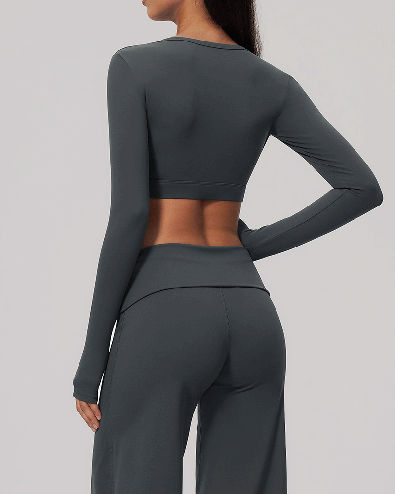 Sculpted U-Neck Cropped Long-Sleeve Top