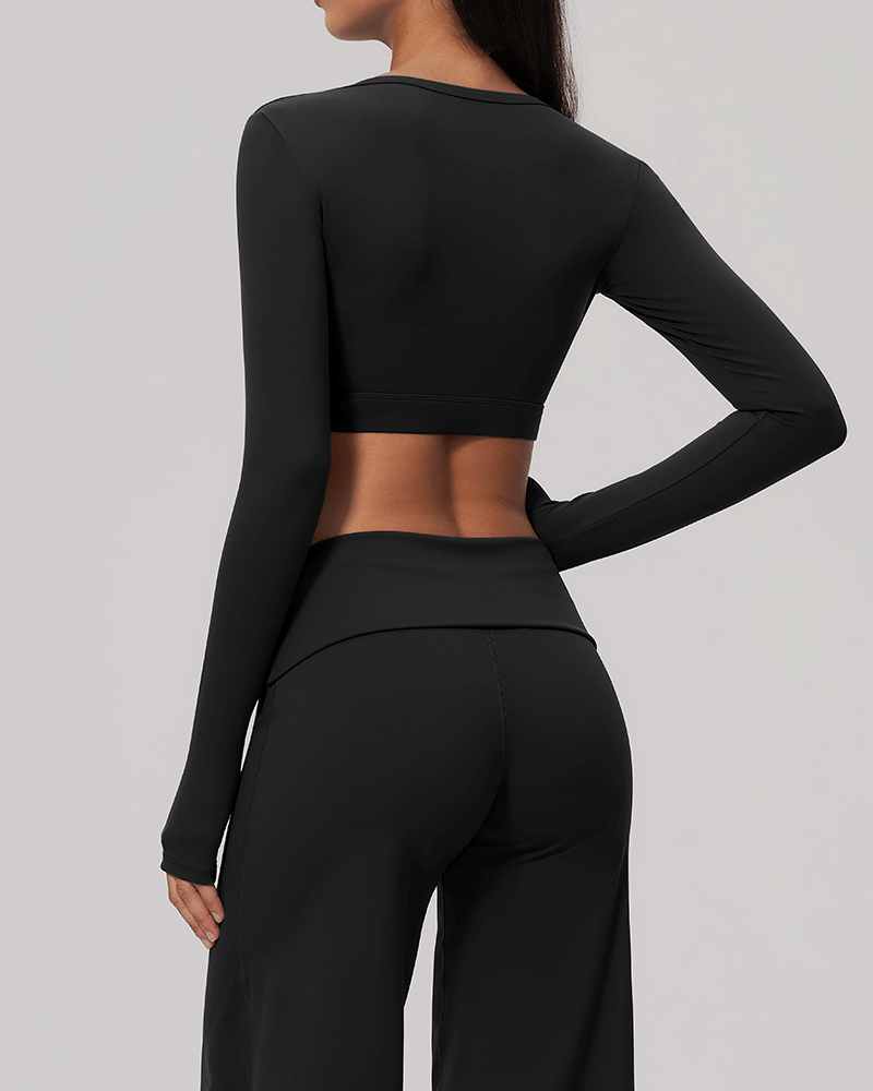 Sculpted U-Neck Cropped Long-Sleeve Top