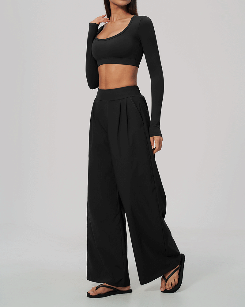 Sculpted U-Neck Cropped Long-Sleeve Top