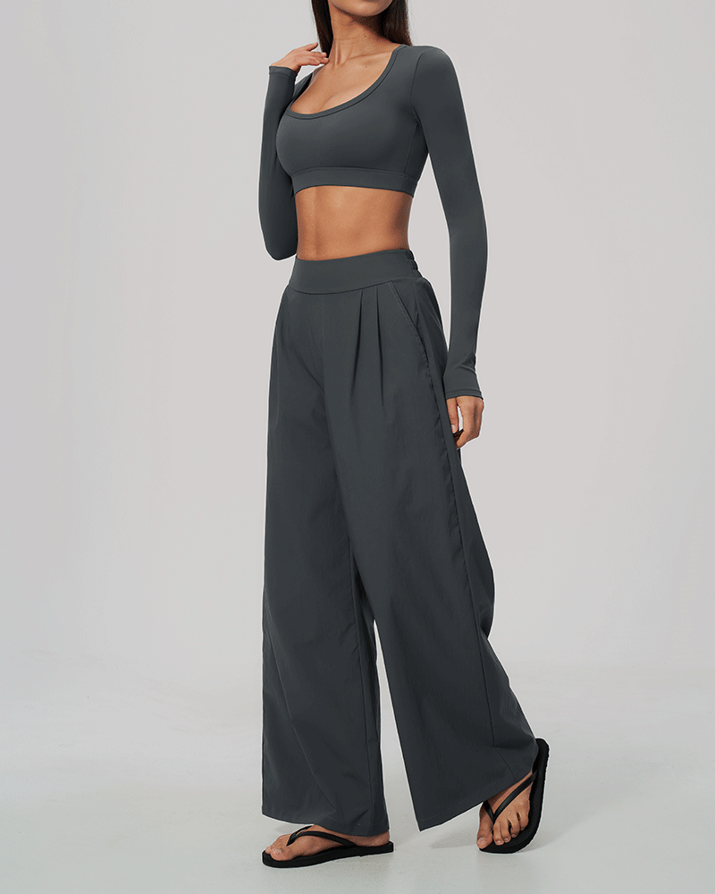 Sculpted U-Neck Cropped Long-Sleeve Top