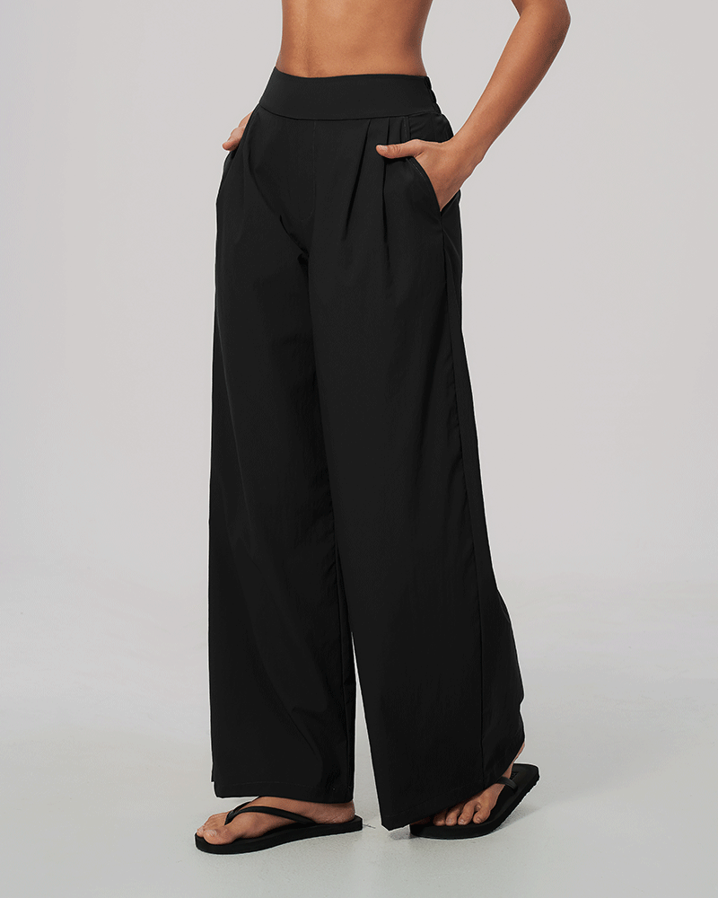 High-Waist Dual-Waistband Wide-Leg Pants