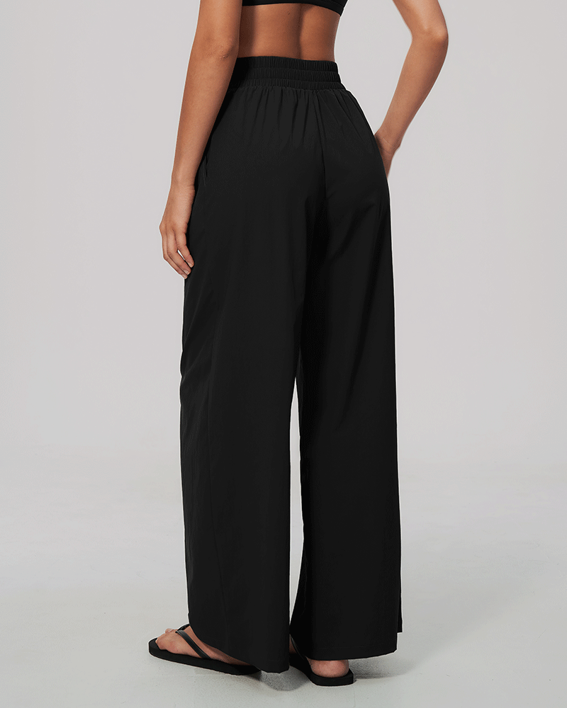 High-Waist Dual-Waistband Wide-Leg Pants