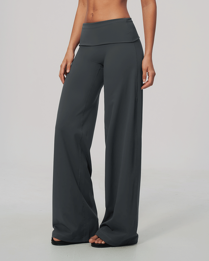 Foldover Waist Wide-Leg Performance Pants