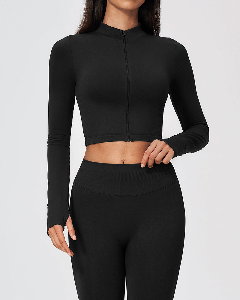 Sculpted Cropped Zip-Up Performance Jacket