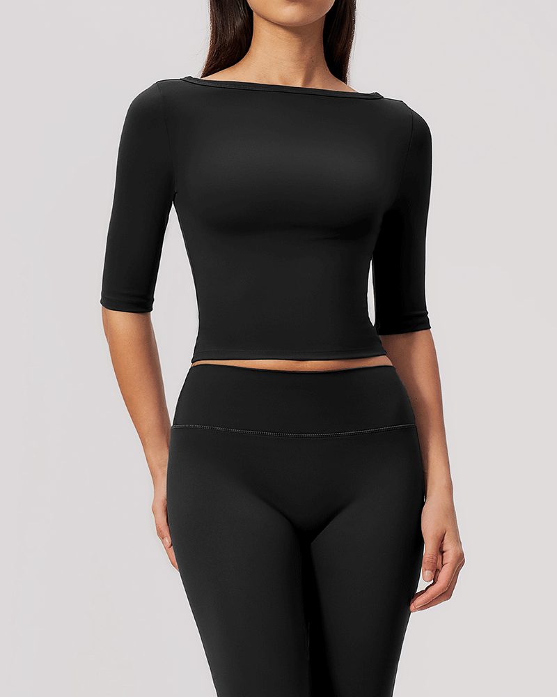 Brushed Sculpted Boat-Neck Yoga Top