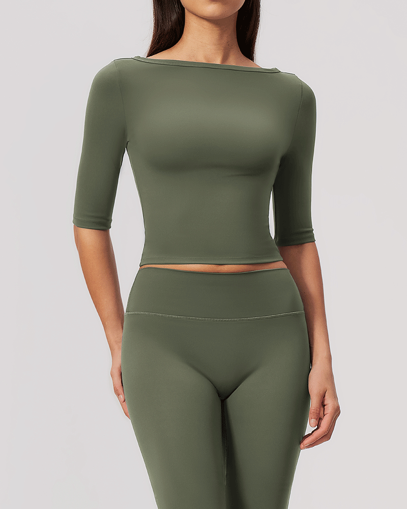 Brushed Sculpted Boat-Neck Yoga Top