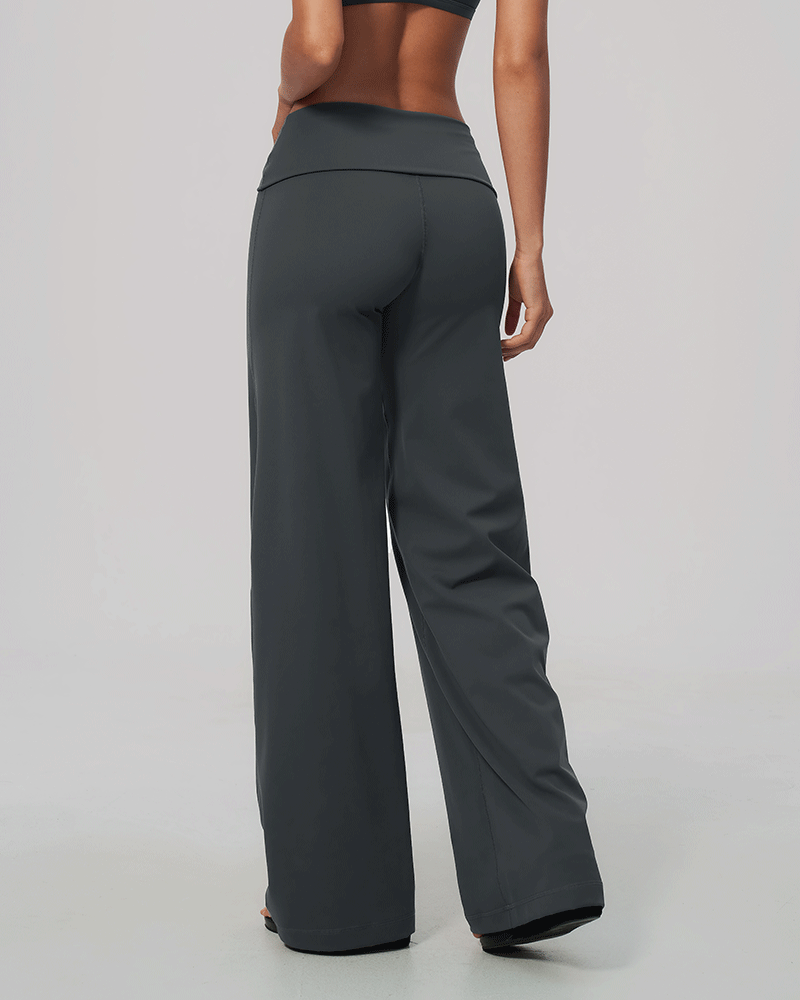 Foldover Waist Wide-Leg Performance Pants
