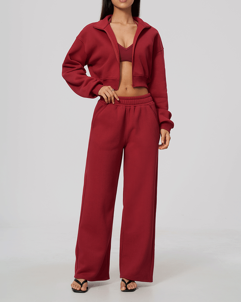 Cropped High-Neck Fleece-Lined Jacket