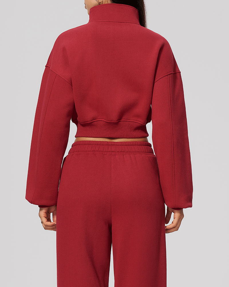 Cropped High-Neck Fleece-Lined Jacket