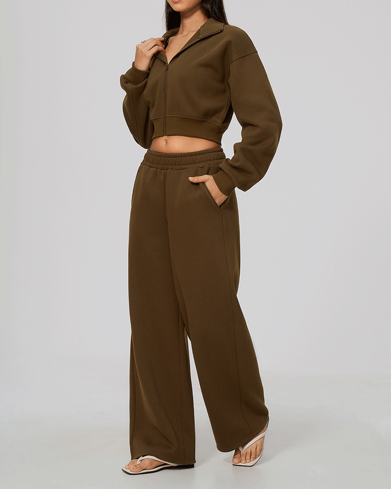 Cropped High-Neck Fleece-Lined Jacket