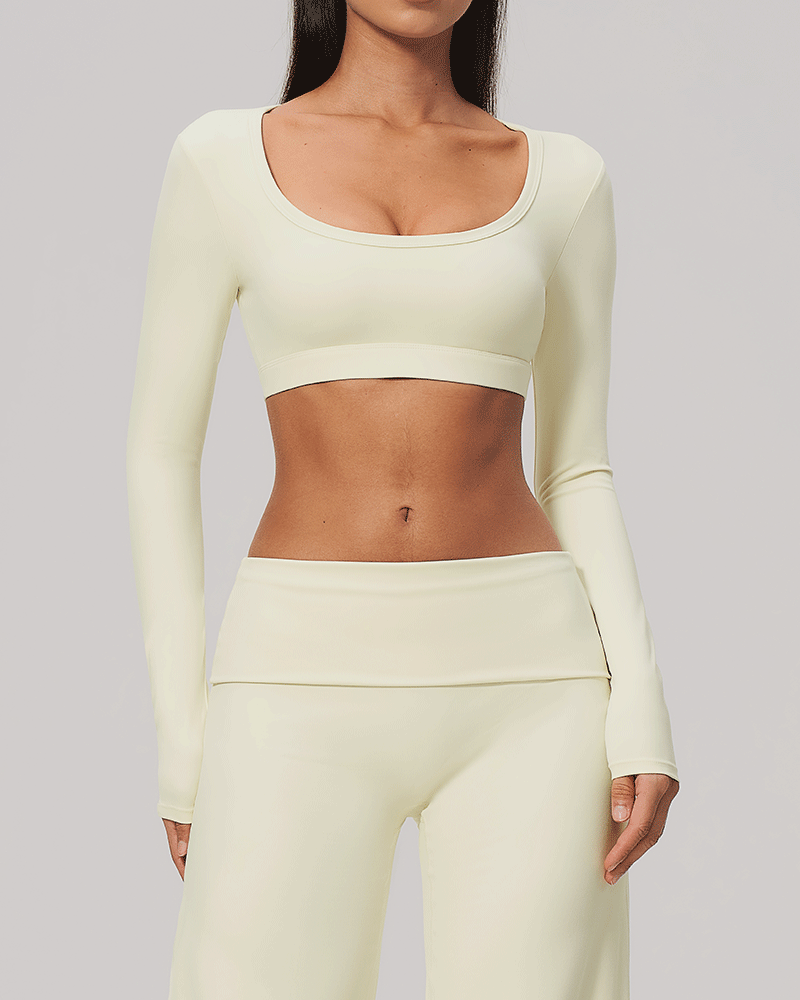 Sculpted U-Neck Cropped Long-Sleeve Top