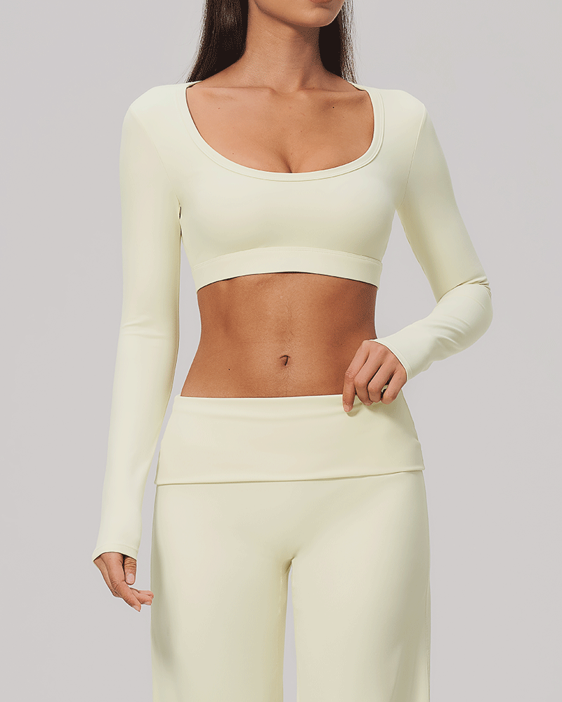 Sculpted U-Neck Cropped Long-Sleeve Top