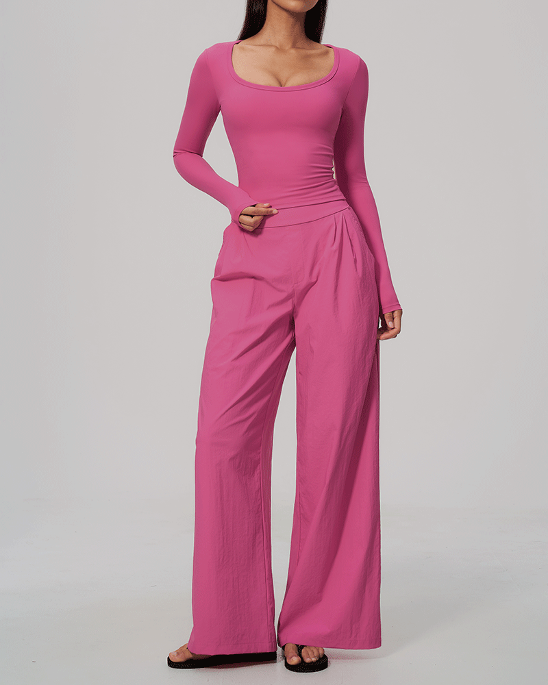 High-Waist Dual-Waistband Wide-Leg Pants
