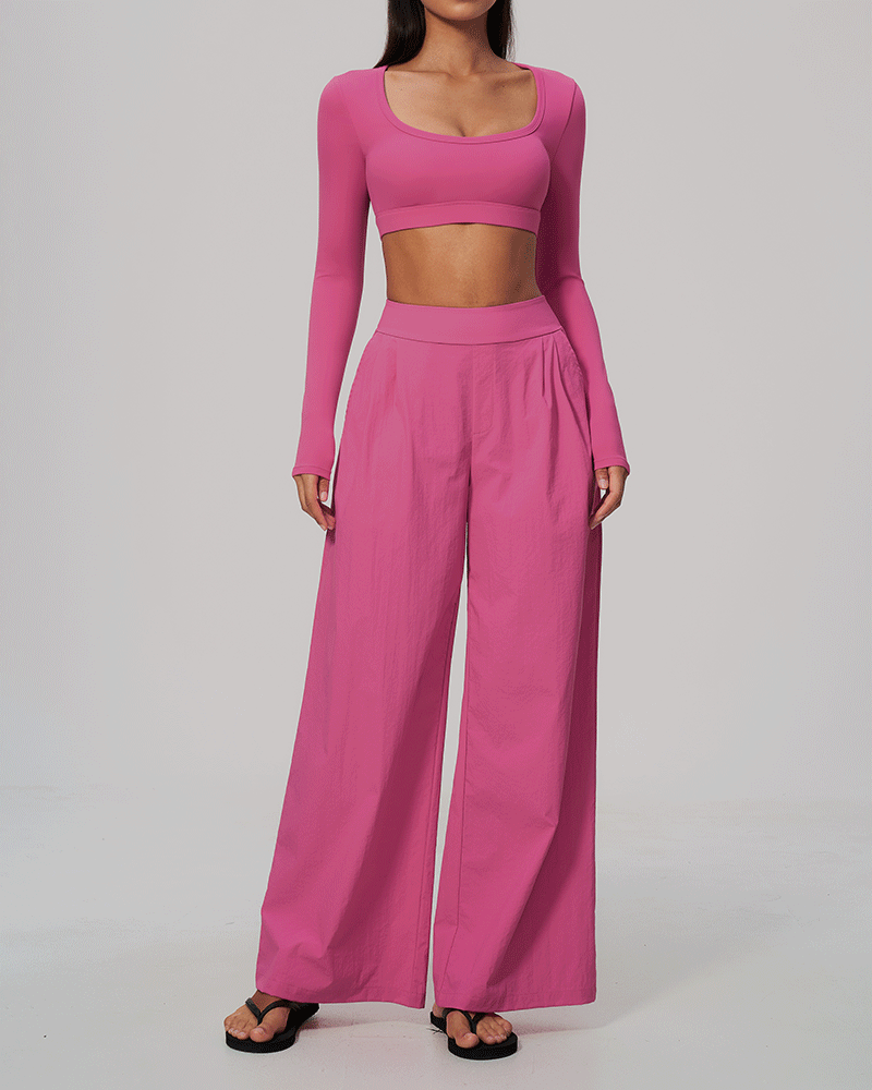 High-Waist Dual-Waistband Wide-Leg Pants