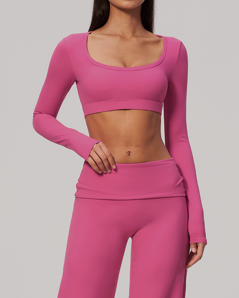Sculpted U-Neck Cropped Long-Sleeve Top