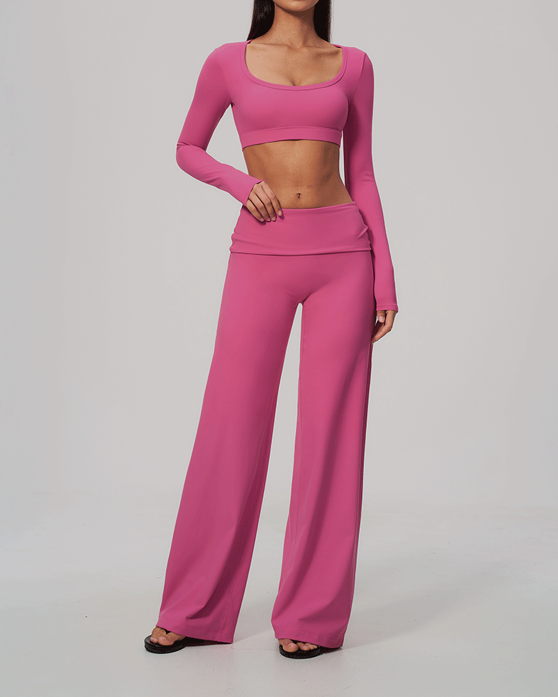 Foldover Waist Wide-Leg Performance Pants