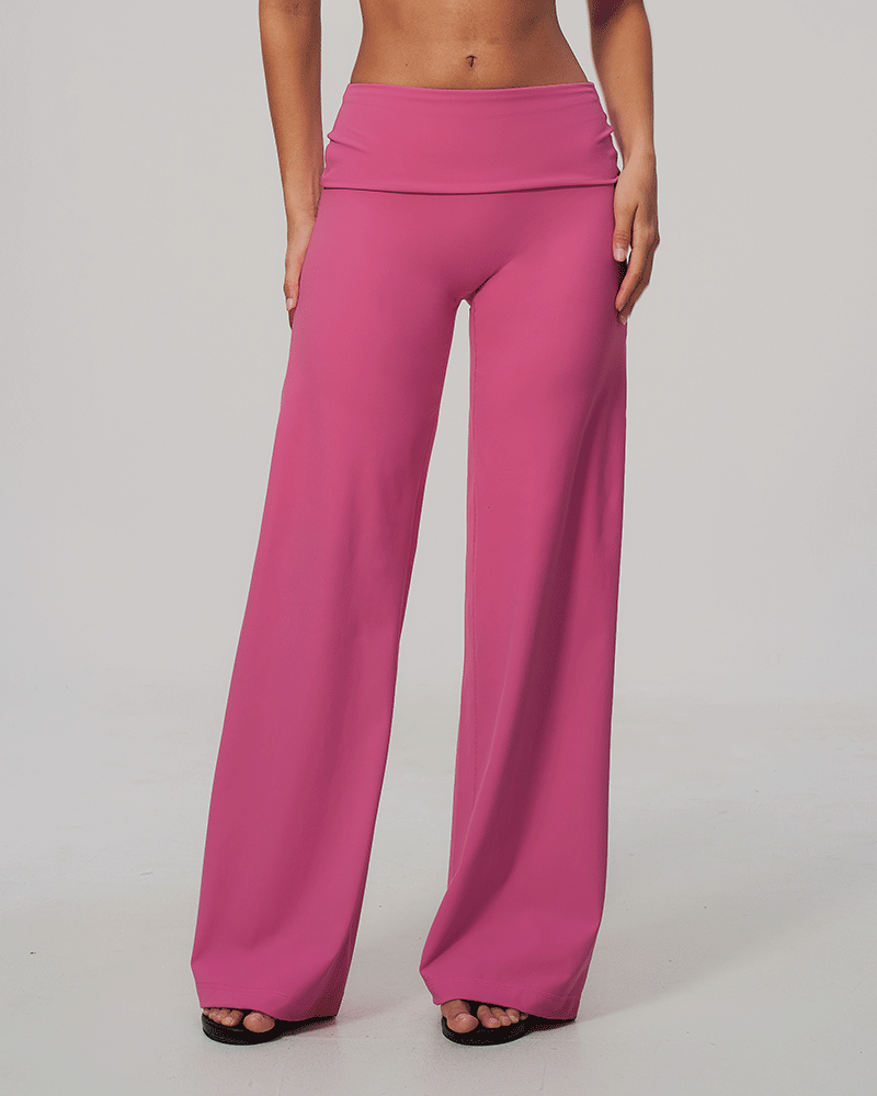 Foldover Waist Wide-Leg Performance Pants