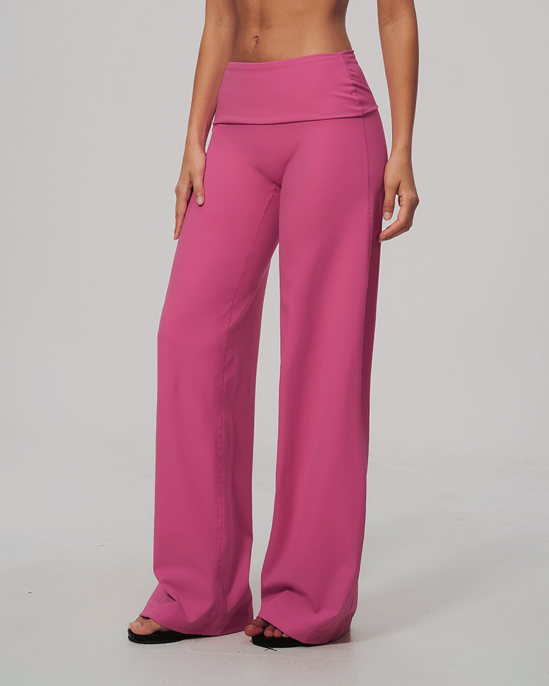 Foldover Waist Wide-Leg Performance Pants