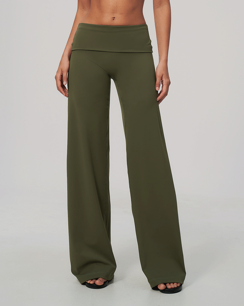 Foldover Waist Wide-Leg Performance Pants