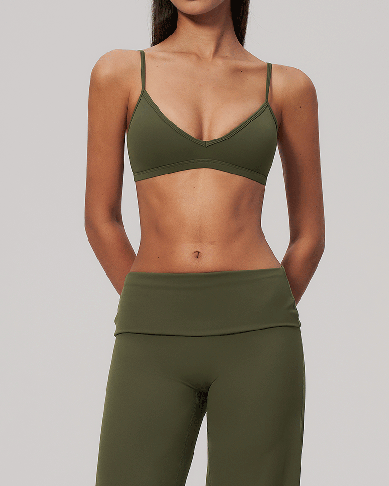 Sculpted V-Neck Open-Back Sports Bra