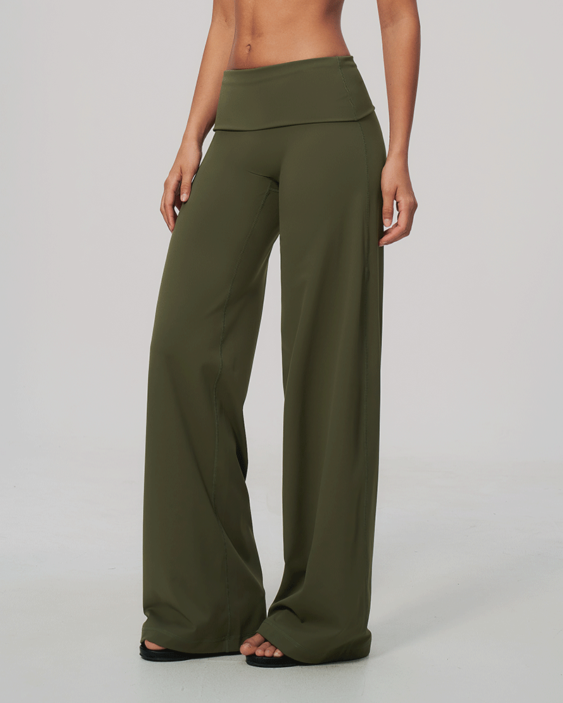 Foldover Waist Wide-Leg Performance Pants