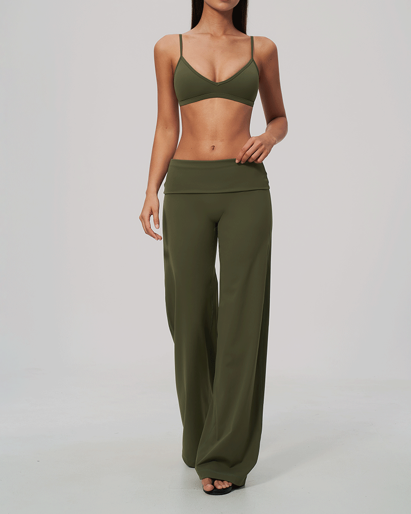 Foldover Waist Wide-Leg Performance Pants