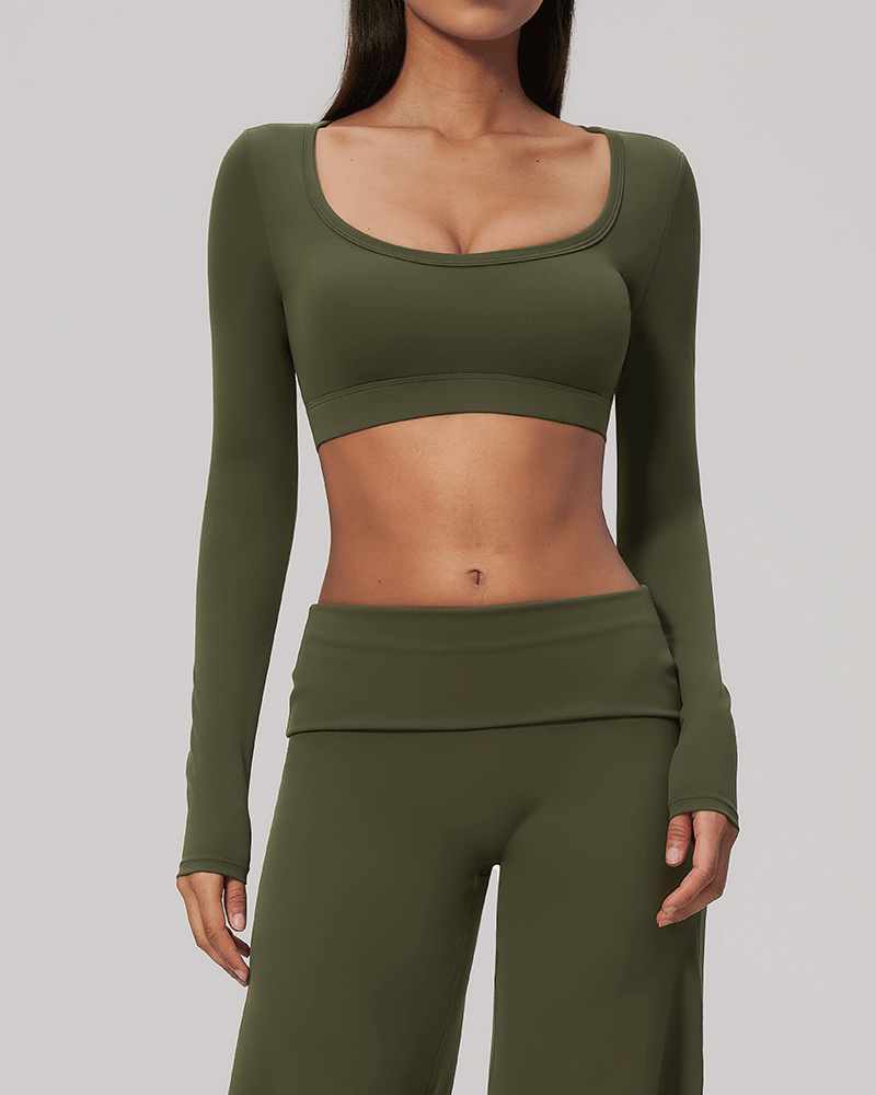 Sculpted U-Neck Cropped Long-Sleeve Top