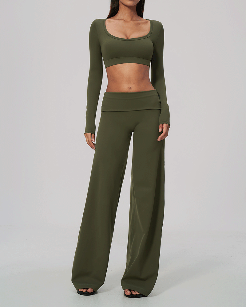Foldover Waist Wide-Leg Performance Pants