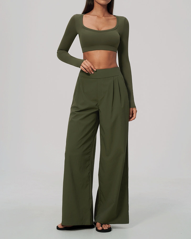 Sculpted U-Neck Cropped Long-Sleeve Top