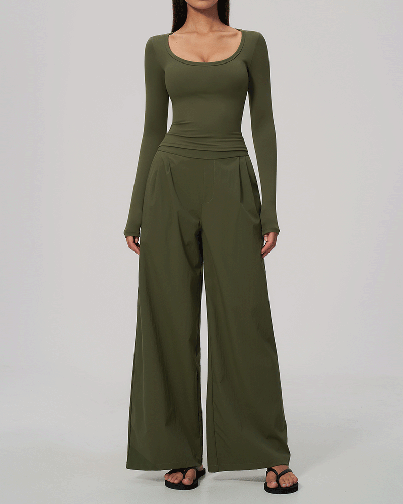 High-Waist Dual-Waistband Wide-Leg Pants