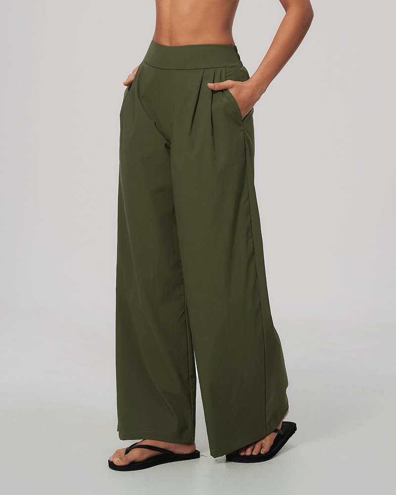 High-Waist Dual-Waistband Wide-Leg Pants
