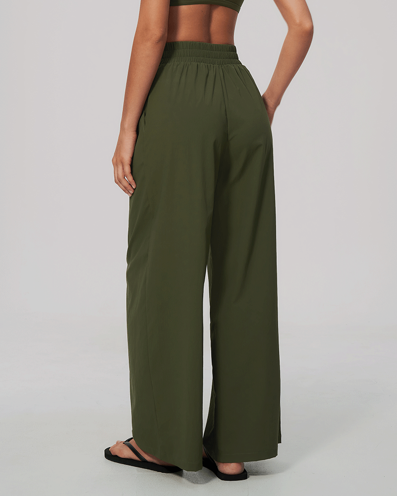 High-Waist Dual-Waistband Wide-Leg Pants