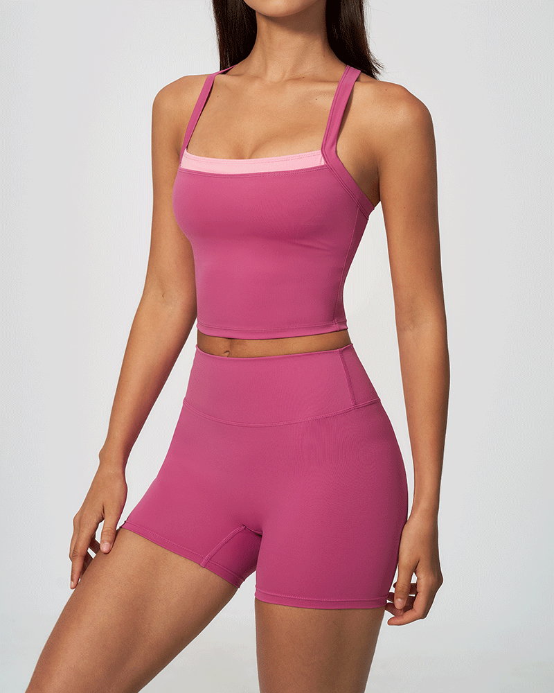 Layered Color-Block Crossback Yoga Tank