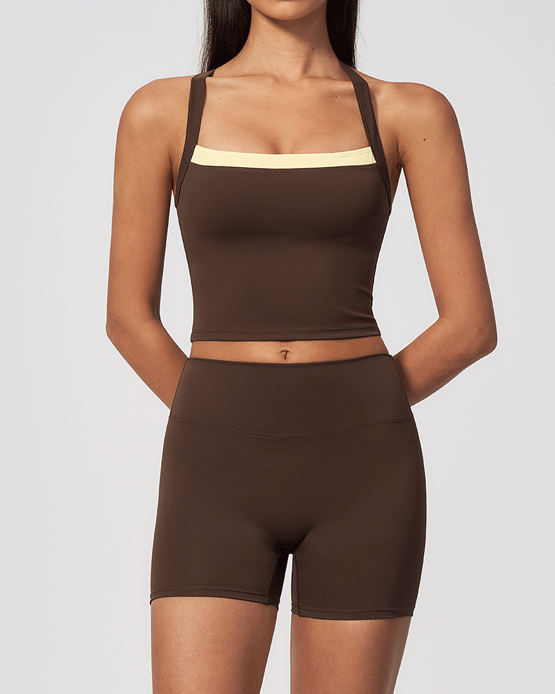 Layered Color-Block Crossback Yoga Tank