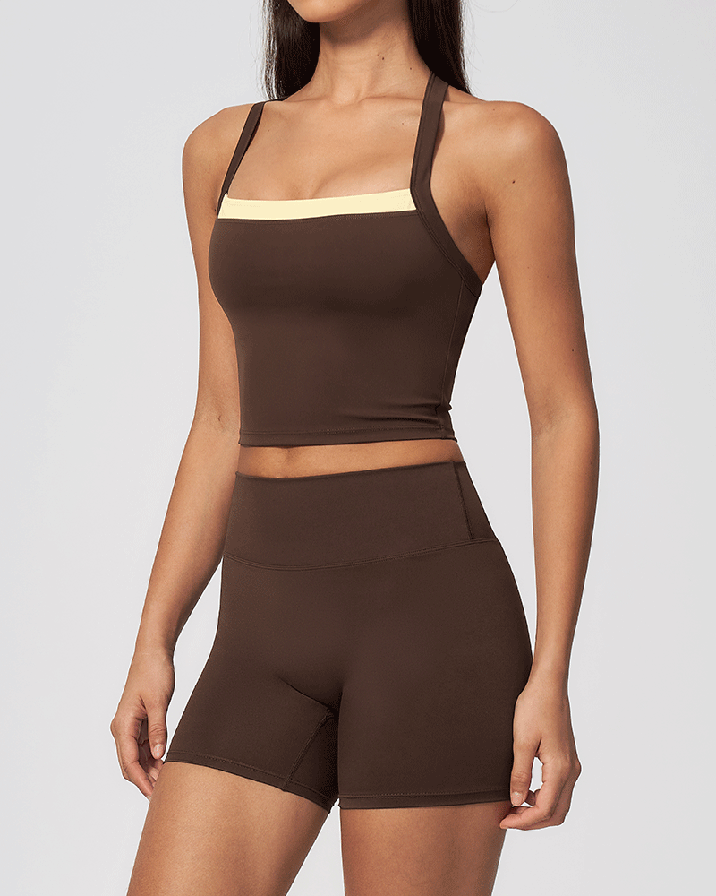 Layered Color-Block Crossback Yoga Tank