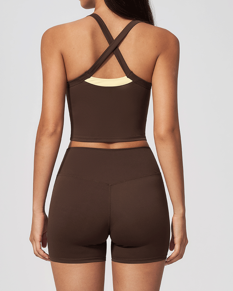 Layered Color-Block Crossback Yoga Tank