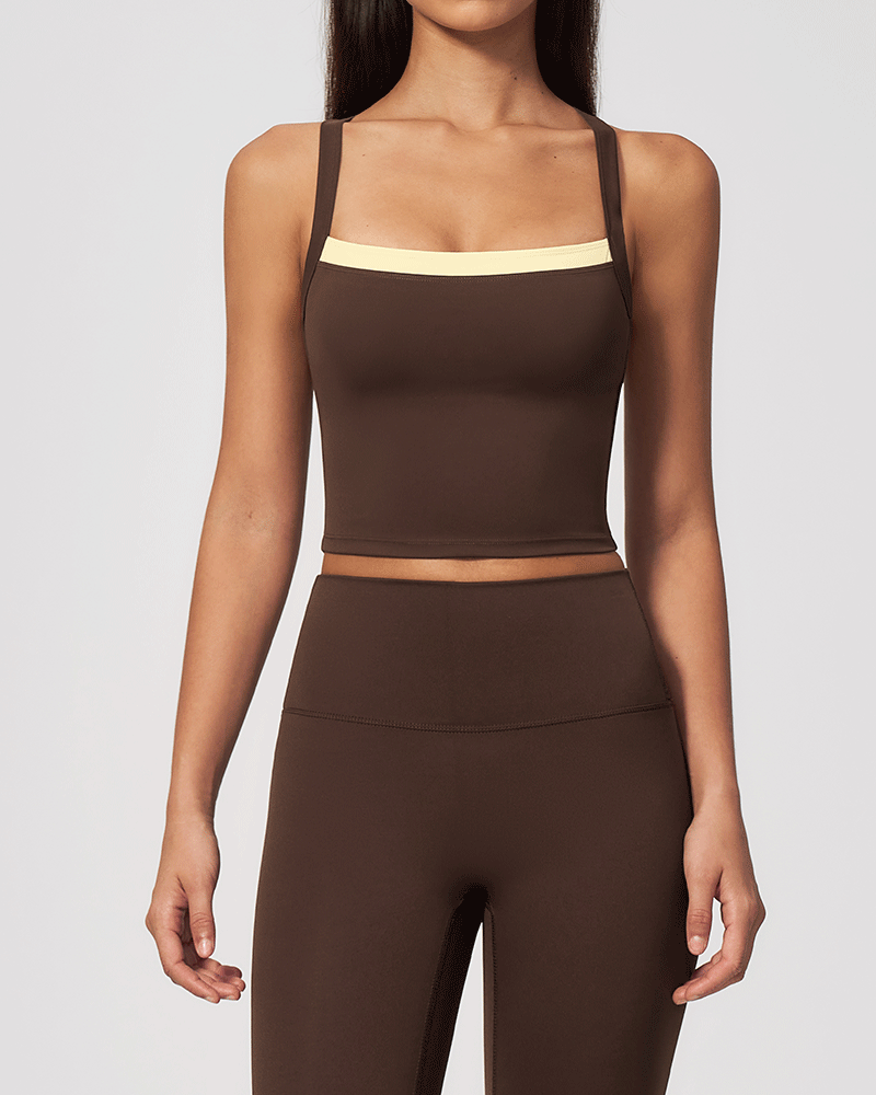 Layered Color-Block Crossback Yoga Tank