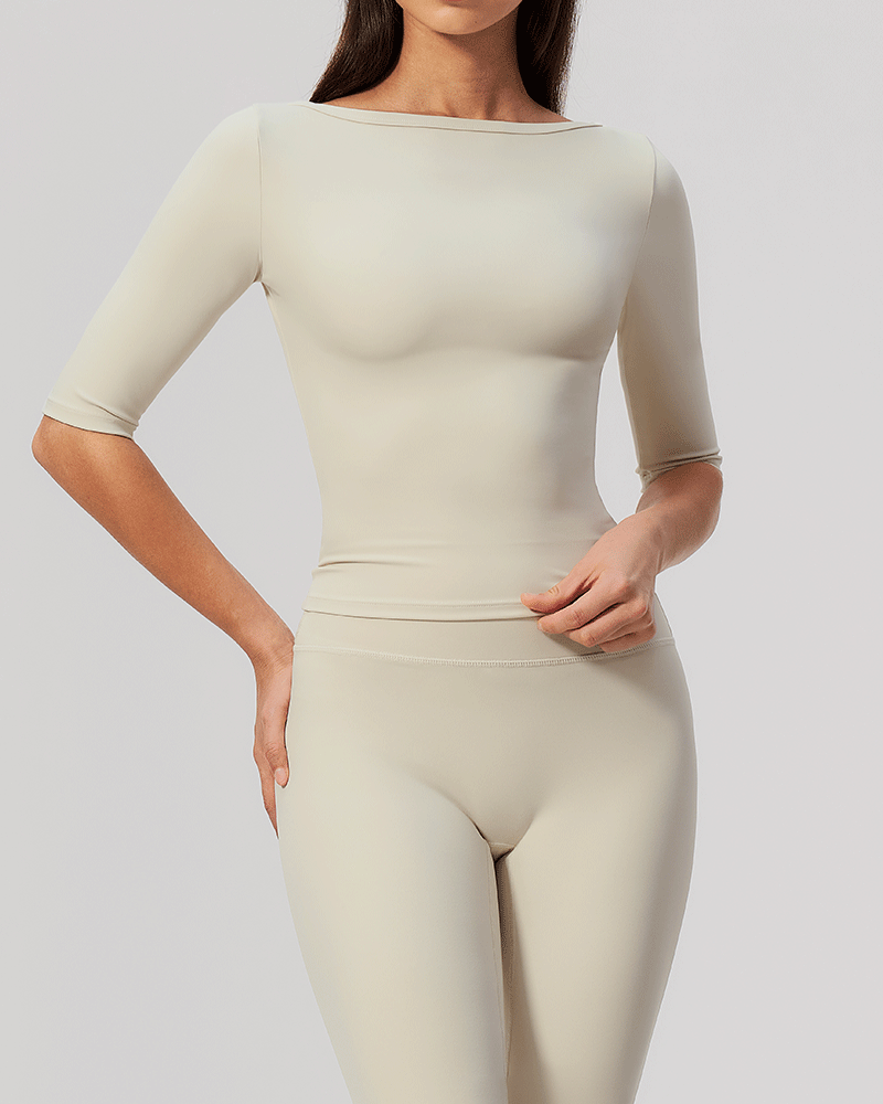 Brushed Sculpted Boat-Neck Yoga Top