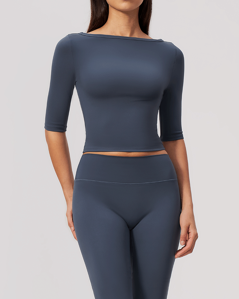 Brushed Sculpted Boat-Neck Yoga Top