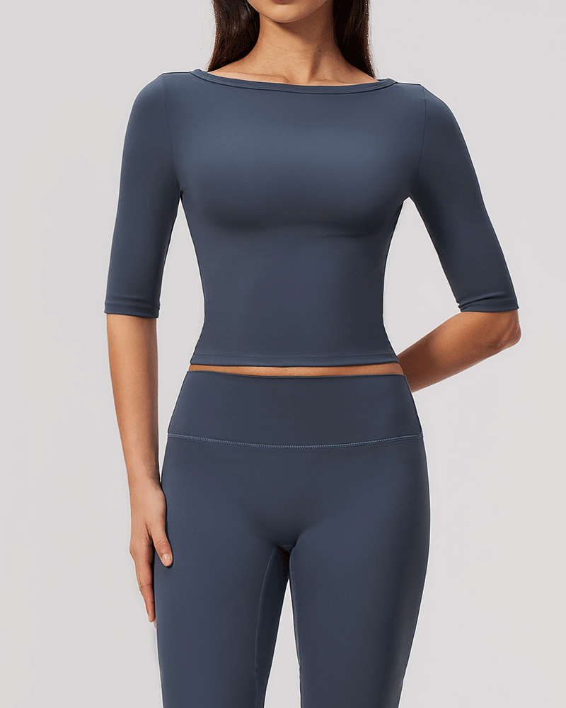 Brushed Sculpted Boat-Neck Yoga Top