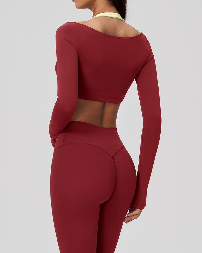 Halter-neck V-neck long-sleeve yoga top