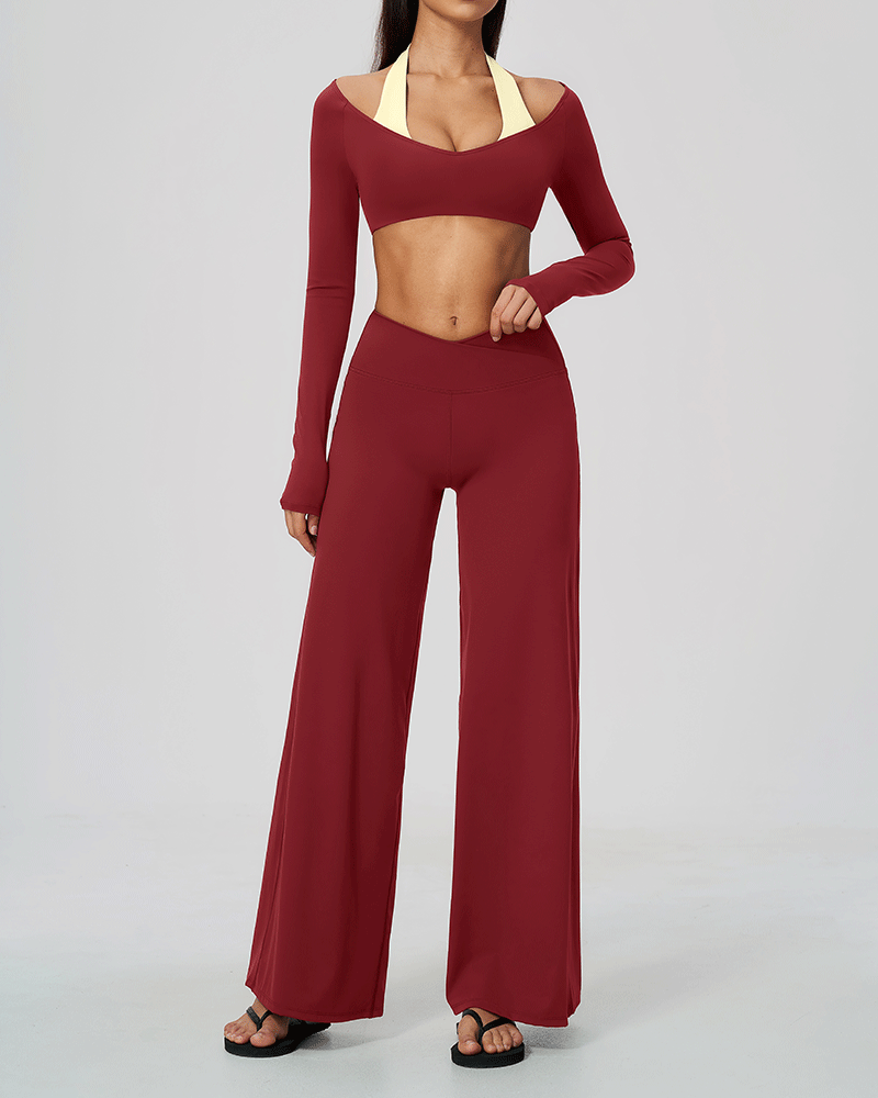 Halter-neck V-neck long-sleeve yoga top