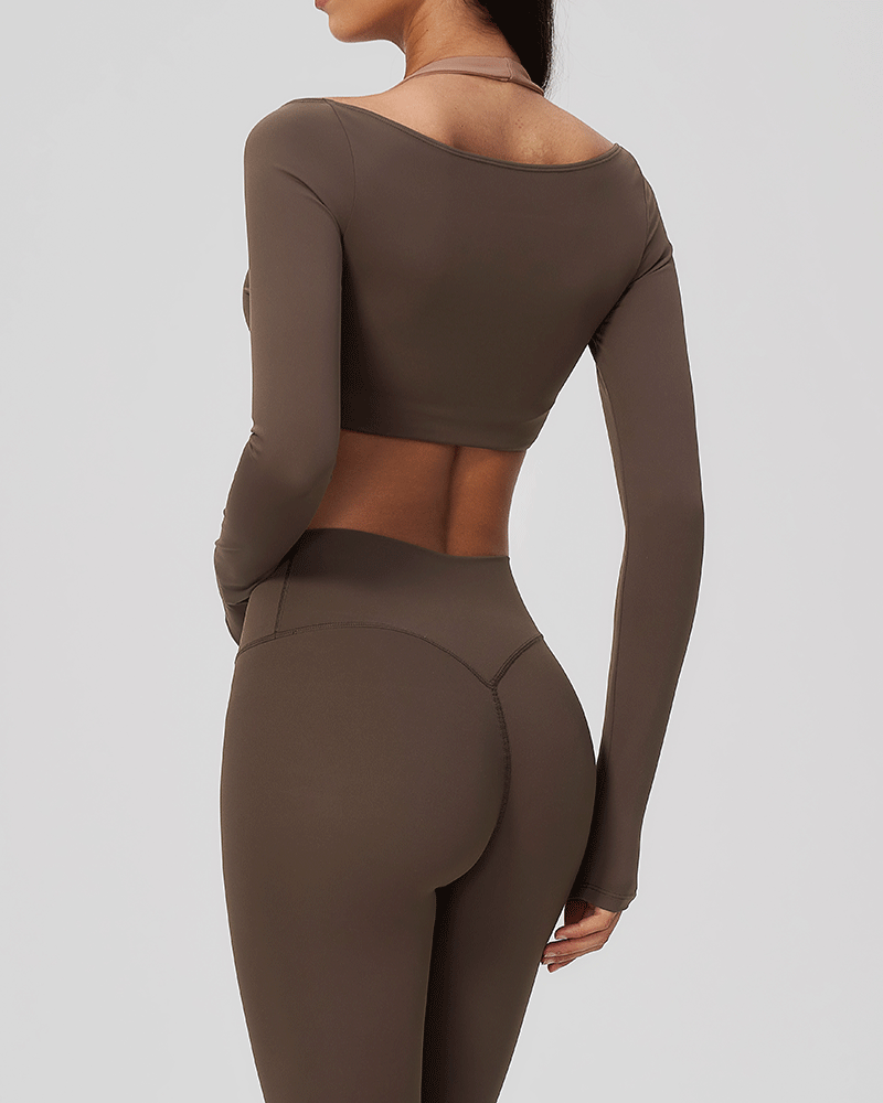 Halter-neck V-neck long-sleeve yoga top