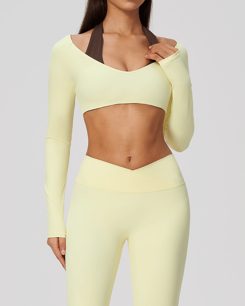 Halter-neck V-neck long-sleeve yoga top
