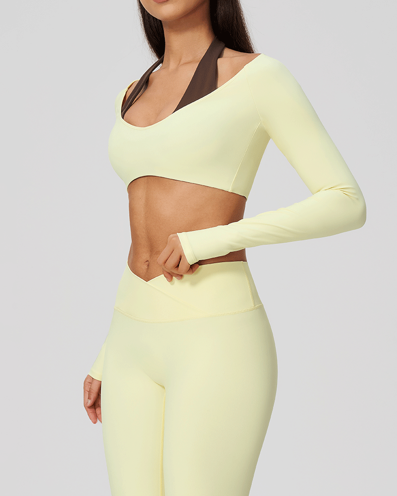 Halter-neck V-neck long-sleeve yoga top